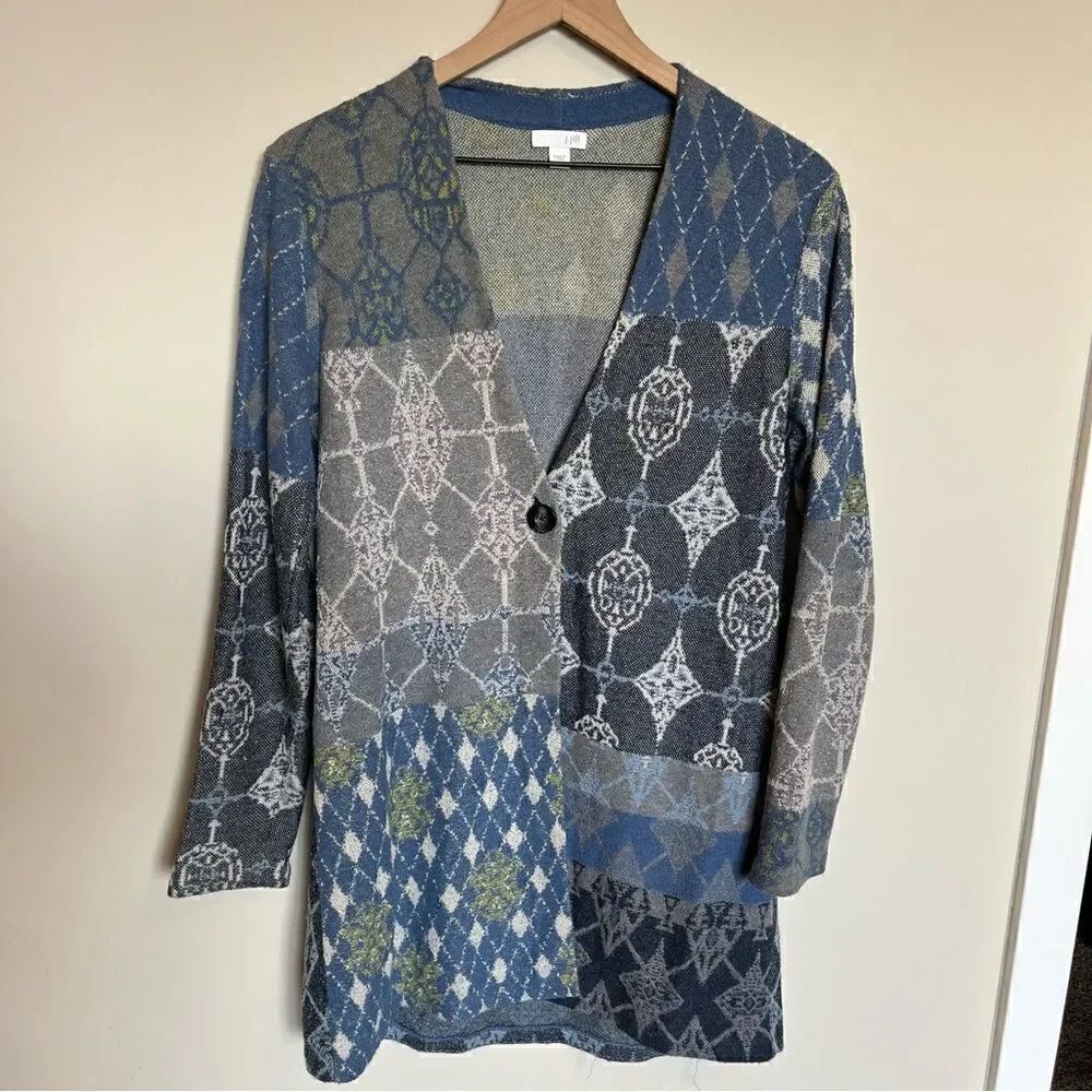 J.Jill Printed Long Line Wool Blend Cardigan